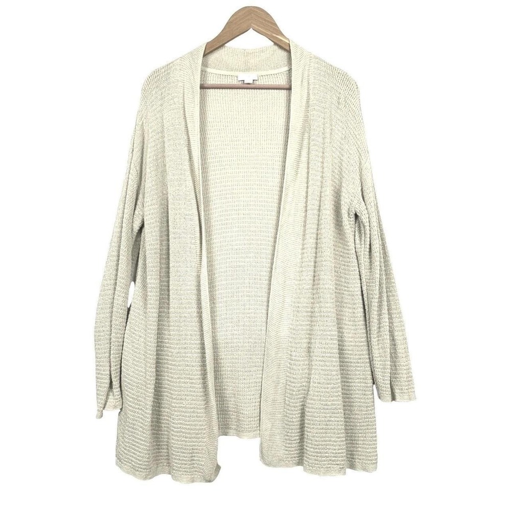 J Jill Womens Linen Open Knit Cardigan Sweater Sz L Beige Beachy Coastal Breathe